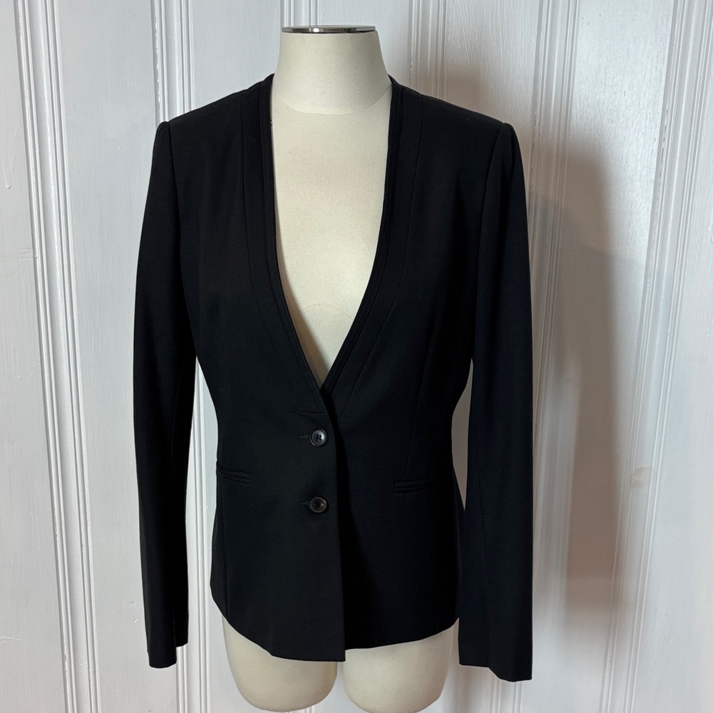 TRISTAN Wool Blend Blazer | Modern V-Neck Collar, Tailored Fit | Size 10